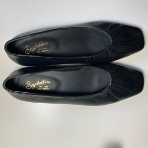 Seychelles Ruched Leather Flats The Little Things Black Leather NEW